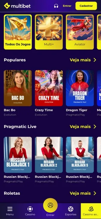 p&aacute;gina do casino ao vivo da MultiBet