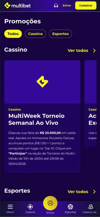 p&aacute;gina de promo&ccedil;&otilde;es ao vivo da MultiBet