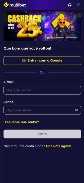 p&aacute;gina de login da MultiBet